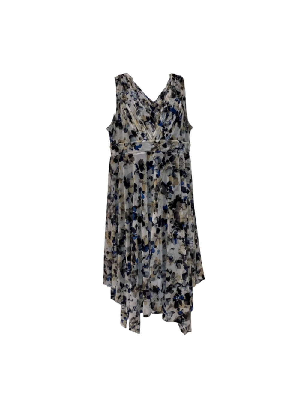 Simply Vera Vera Wang XL Dress Floral Watercolor Pleated V Neck Handkerchief Hem